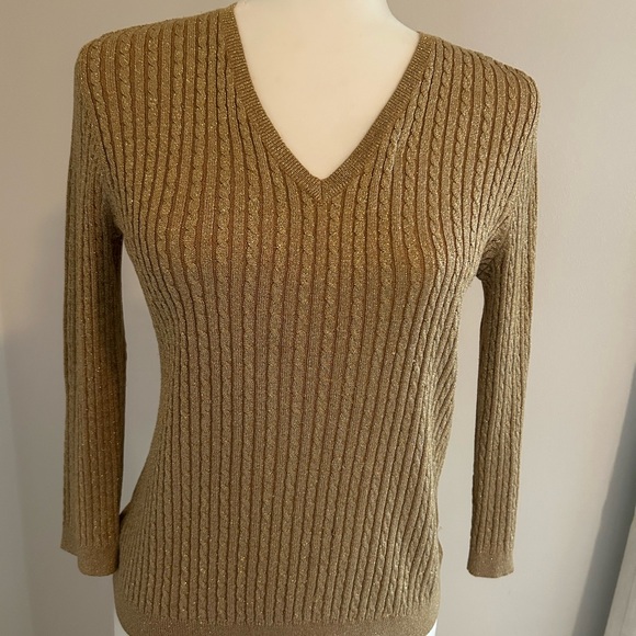 Lauren Ralph Lauren ladies gold knit top, size M petit - Picture 1 of 3